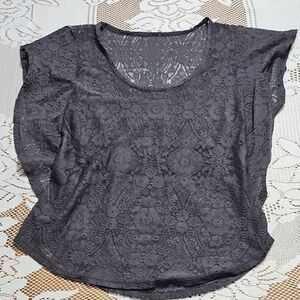 Batwing Lace Women's Top - Gray
